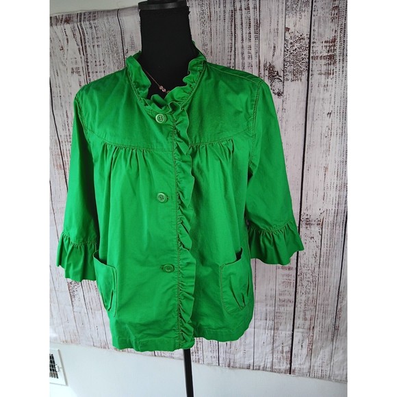 Route 66 Jatcket XL Green Light Weight Ruffle 3/4 Sleeve  Pockets - Picture 1 of 8